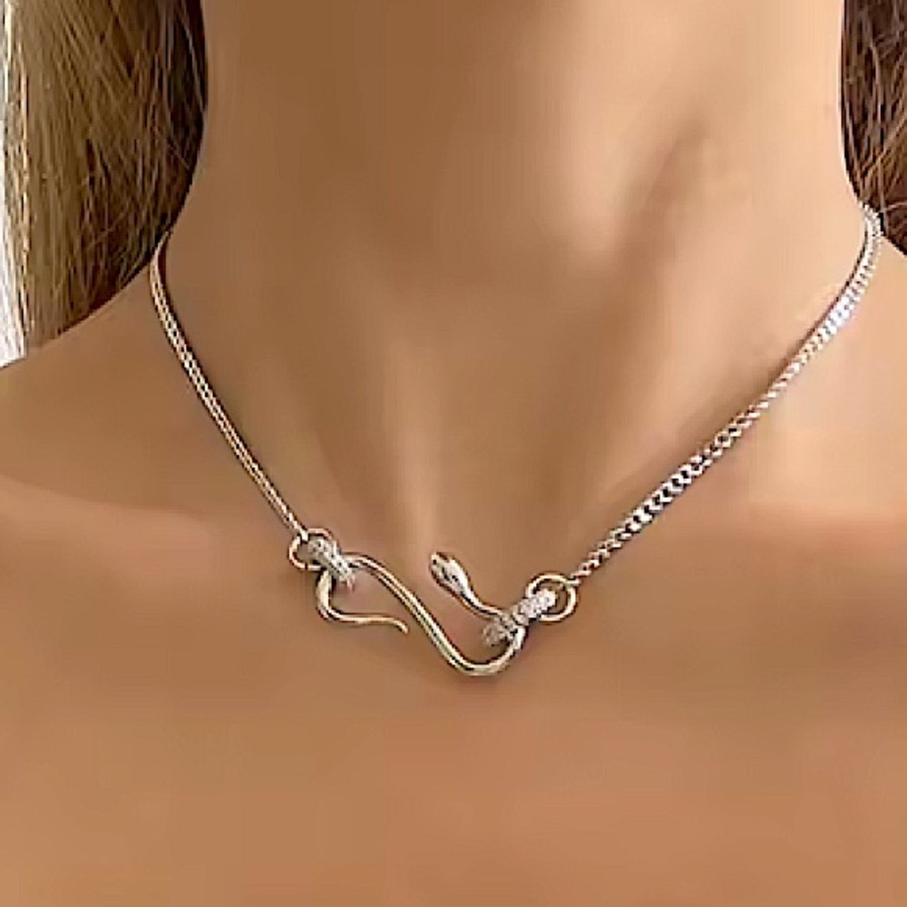 Silver Snake Chain Link Necklace Choker Viper Animal Jewelry